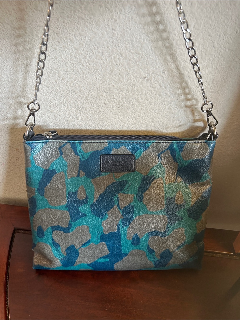 Tignanello Teal & Blue Camouflage Chain Strap Shoulder Bag